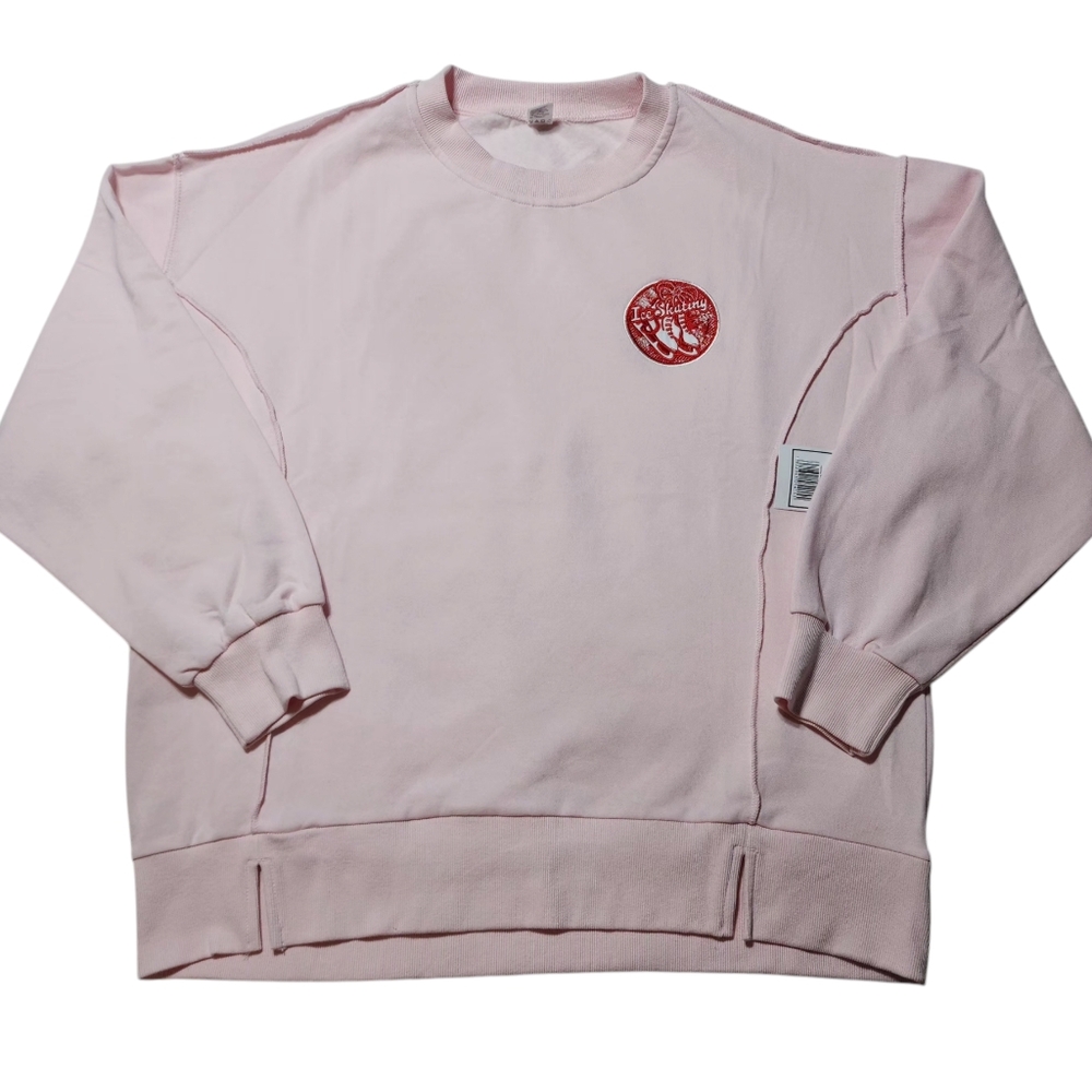 Pink Embroidered Ice Skating Sweatshirt